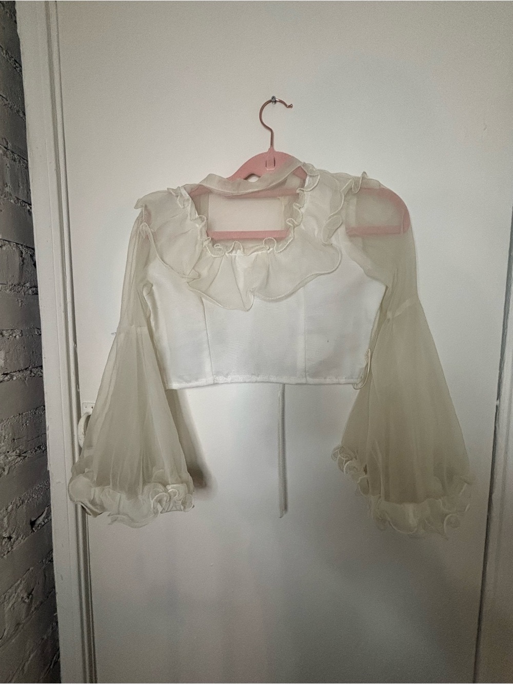 70s Vtg Sheer Ruffle Cropped jacket- Ivory